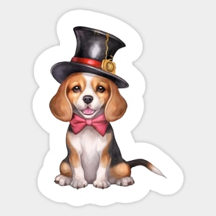 Watercolor Beagle Dog in Magic Hat Sticker
